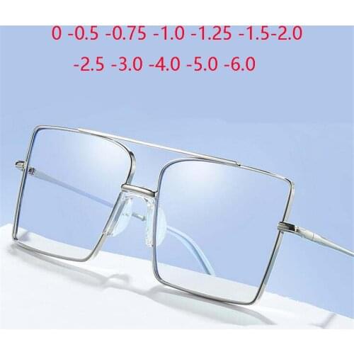 Oversized Square Nearsighted Glasses Women Big Frame Metal UV400 Blue Light Blocking Prescription Eyeglasses 0 -0.5 -0.75 To -4