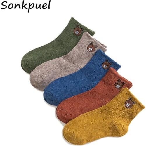 5 Pairs/lot Kids Boys Spring Autumn Winter Girl Socks Cartoon Bear Baby Cotton Breathable Keep Warm Floor Anti-skid Girls Sock