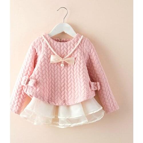 Autumn Kids Dress for Girls Long Sleeve Bow Children Party Perform Mesh Dress Kids Princess Children Girls Warm Solid Dresses