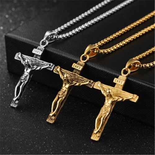 Punk Vintage Gold Silver Crucifix Cross Necklaces Pendants Jesus Piece Necklace Men Classic Statement Necklace Women Jewelry