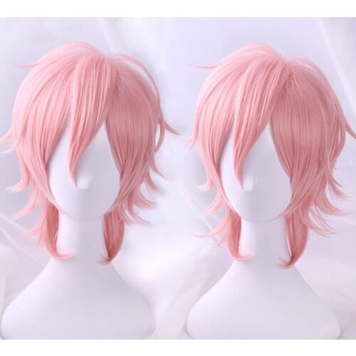 Ayato Yuri Wigs Yarichin Bitch Bu Club Cosplay Short Layered Pink Heat Resistant Synthetic Hair Anime Cosplay Wig + Wig Cap
