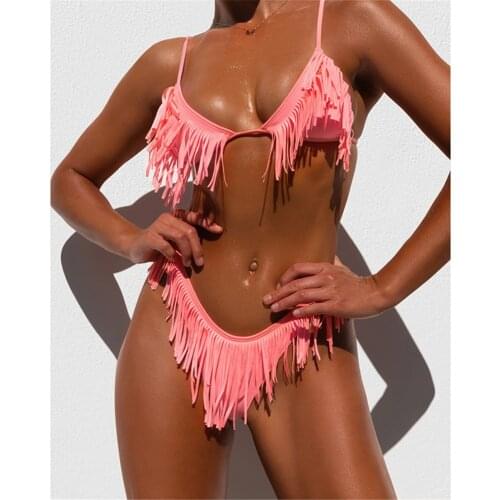 Sexy Fringe Brazilian Bikini Tassel Triangle Swimsuit Women Micro Thong High Cut Swimwear Swim Beach Wear Bathing Suit