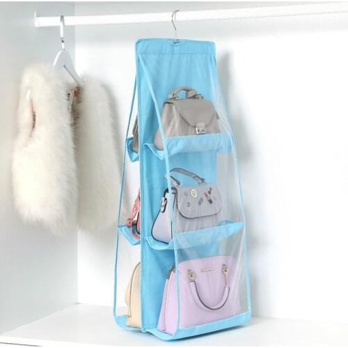 Sundry Shoe Bag with Hanger Pouch 6 Pocket Hanging Handbag Organizer for Wardrobe Closet Transparent Storage Bag Door Wall Clear