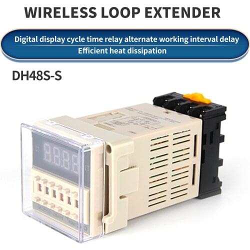 AC 110V 220V DC 12V 24V DH48S-S 0.1s-990h Repeat Cycle SPDT Programmable Timer Time Switch Relay with Socket Base DH48S Din Rail