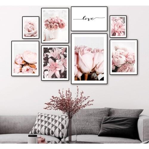 Pink Lily Rose Peony Flowers Quotes Wall Art Canvas Painting Nordic Posters And Prints Wall Pictures For Living Room Home Decor