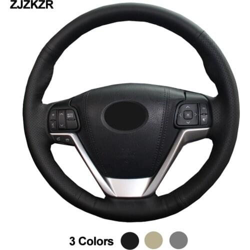 Hand Sewing Car Steering-Wheel Cover Wrap Beige Dark Gray Black For Toyota Highlander 2014-2019 Sienna 2015 2016 2017 2018-2020