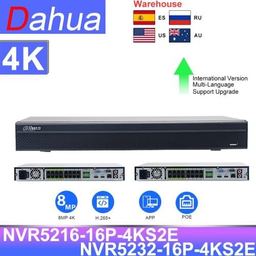 Original Dahua PoE NVR 32CH NVR5232-16P-4KS2E 12MP 16CH NVR5216-16P-4KS2E Support Two Way Talk e-POE 800M Network Video Recorder
