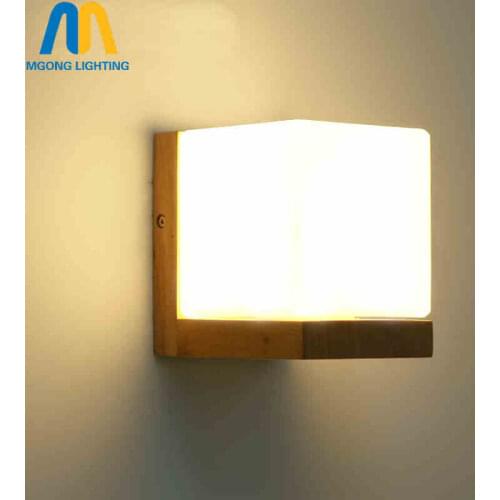 Modern Wood Glass Wall light Fixture up down lamp for hallway livingroom bedroom home lighting
