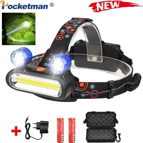 80000LM Super Powerful 3 LED Frog Eye Headlight COB Light DC Rechargeable Headlamp Camping Light Torch With Tail Warning Light