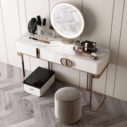 Light Luxury Rock Board Dressing Table Bedroom Furniture Modern Minimalist Bedside High-end Small Apartment Dressing Table Set