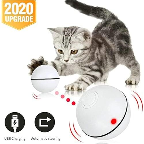 Smart Interactive Funny Cat Toy LED Light USB Charging Glow Sound Playing Chasing Hunting Game Pet 360 Degree Self Rotating Ball