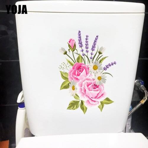 YOJA 17.2×24.9CM Lavender Pink Rose Home Bathroom Toilet Stickers Fashion Wall Decor Accessories T1-3053