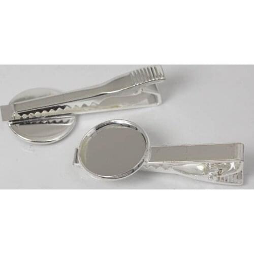 Tie Clip Bar with Round Curved Bezel Blank Resin Cabochon Bases Settings Silver Plated Mens Tie Clip Findings DIY Jewelry