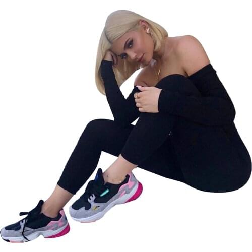 Women Sexy Off Shoulder Romper Solid Color Long Sleeve Tight Leggings Stretchy Jumpsuit Fashion Solid Color