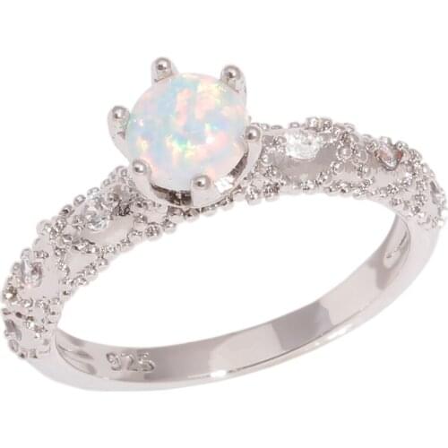 CiNily Created White Fire Opal Cubic Zirconia Silver Plated Wholesale Hot Sell Women Jewelry Ring Size 6-9 OJ9559