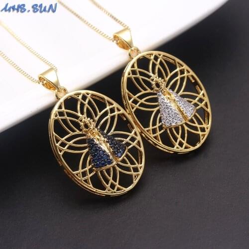 MHS.SUN Women Madonna Mosaic AAA CZ Pendant Necklace Fashion Zircon Religion Charming Jewelry For Female