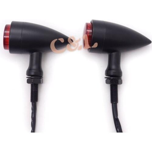 1 Pair Black Metal Red Lens Bullet Brake Tail Indicator Light For Harley Sporster Softail Bobber