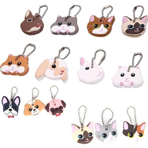 1 Pc Silicone Key Ring Cap Head Cover Keychain Case Shell Cat Dog Animals Shape Lovely Jewelry Gift