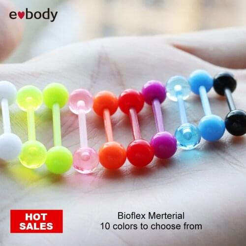10pcs/lot Bioflexible Soft Solid Color Tongue Nipple Barbell Rings UV Piercing Fashion Women Jewelry MIX 14G