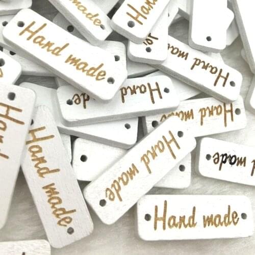 100Pcs Mix White "Handmade" 2 Holes Wood Sewing Buttons scrapbooking WB358