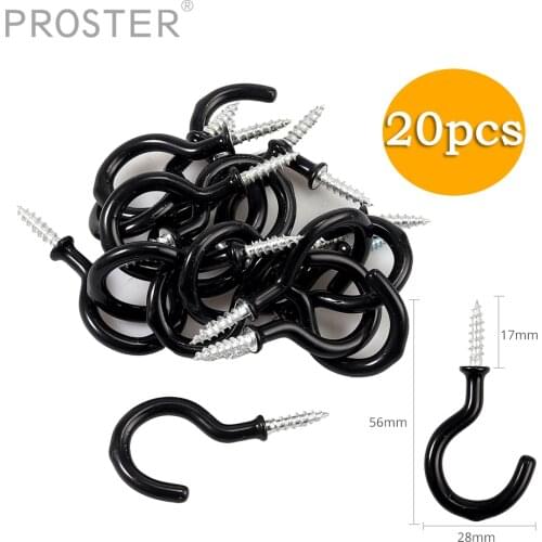 Proster 20Pcs Black Cup Hooks 1-1/2 " Keys Holder Screw In Hook Coffee Mug Hanging Hanger Hooks for Hanging Lights Curtains