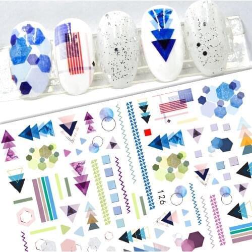 3D Nail Sticker Decals Self-adhesive Stickers for Nails Geometry Tree Triangle Line Stickers for Manicure Nail Art Decoration