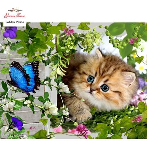 5D DIY Diamond Painting"Cat and butterfly"Diamond Embroidery Cross Stitch Rhinestone Mosaic Painting Home Decor 12