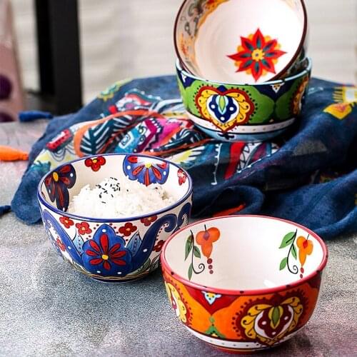 Creative Fruit Salad Bowl Home Ceramic Bowl Bohemian Breakfast Cereal Bowl Personalized Rice Bowl Tableware Noodle Bowl