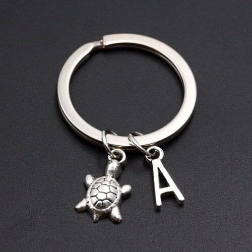 A-Z Initial Letter Tortoise Turtle DIY Keyring For Best Friend Couple Boyfriend Girlfriend Gift Men Women Fashion Keychain