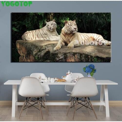 Large Size 5d Diy Diamond Painting white Wild animals Diamond Embroidery Full Drill mosaic Home Decor two tiger Animal YY5035