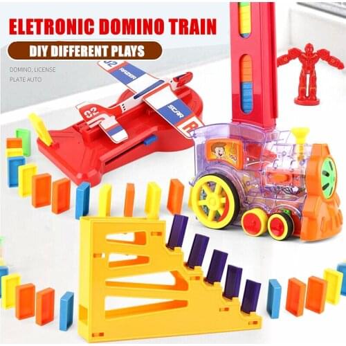 Automatic Electric Laying Domino Brick Train Building Blocks Rocket Toys For Children Colorful Domino Game Educational Toys Gift