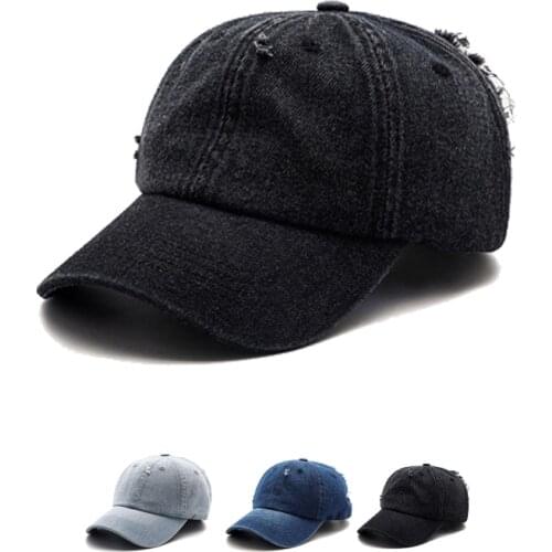Fashion Men Denim Baseball Hat Casual Jeans hole Snapback Cap Women Retro Unisex Peaked Cap Solid Outdoor Sport Sunhat For Adult