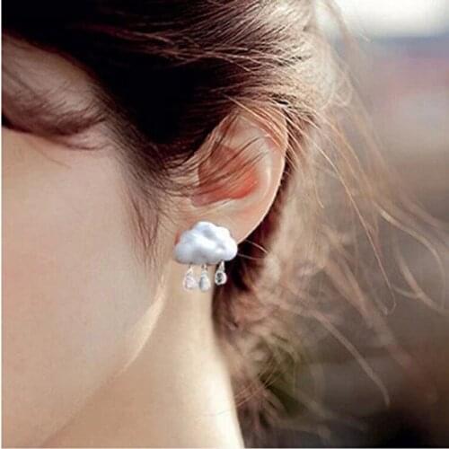 BUDROVKY 1 Pair New Fashion Ear jewelry Cloud crystal rhinestone imitation pearl stud earring rain cloud earring For Hot Sales