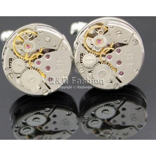 Men Watch Clock Movement Steampunk Mechanism Shirt Cufflinks Bridal Groom Gift Jewelry New