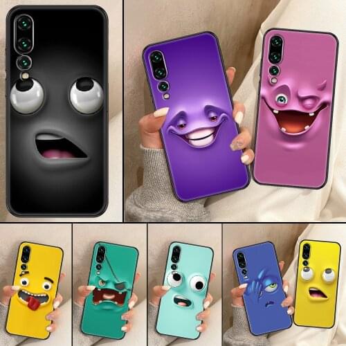 Cartoon funny face Phone Case For Huawei P Mate P10 P20 P30 P40 10 20 Smart Z Pro Lite black painting shell fashion Etui luxury