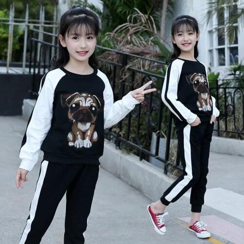Kids Outfits Tracksuit Autumn Children Cotton Long Sleeve Dog Print T Shirt Pants 2 Pcs Suit Toddler Girl Clothes Set