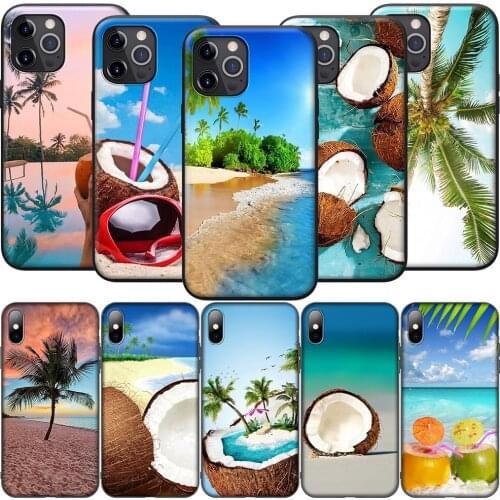 GX54 Coconut on the Beach Silicone Soft Case for iPhone 12 Mini 11 Pro XS Max XR X 8 7 6 6S Plus 5 5S SE 2020