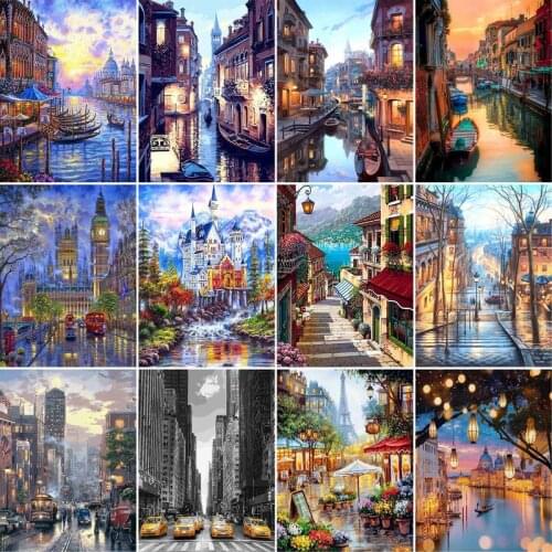 GATYZTORY 60×75cm DIY Frame Painting By Numbers Street Landscape Canvas Drawing Handpainted Kits Acrylic Paints Home Decor