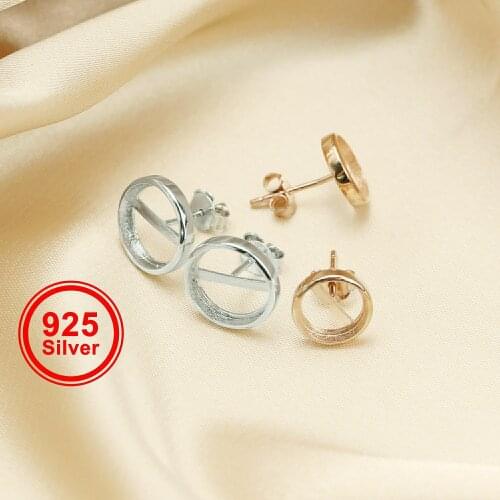 3-15MM Round Cabochon Stone Bezel Rose Gold Solid 925 Sterling Silver Studs Earrings Settings DIY Supplies 1702185
