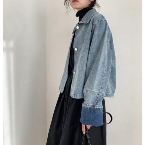 2021 Fashion Women Spring Jacket Coat Long Sleeve Turn Down Collar Short Style Women Denim Shirt Style Coat Chaqueta Mujer