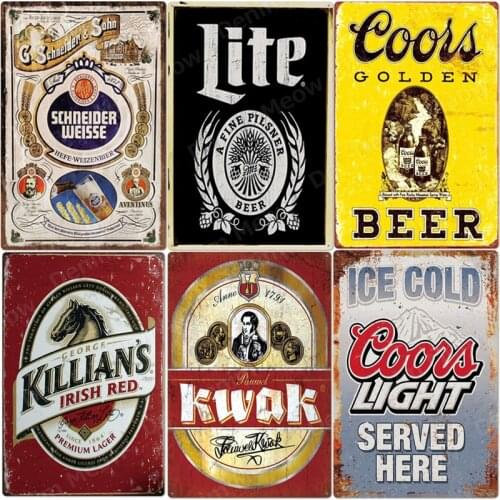 ICE COLD BEER Vintage Metal Signs Wine Poster Pub Club Cafe Home Decor Man Cave Tin Plates Beer Served Here Stickers ZSS45