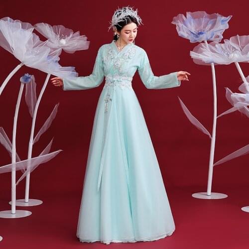 Summer Chinese Hanfu Princess Dress Women Fairy Folk Dance Costumes Female Dance Oriental Costume Chinese Hanfu Clothes SL4698