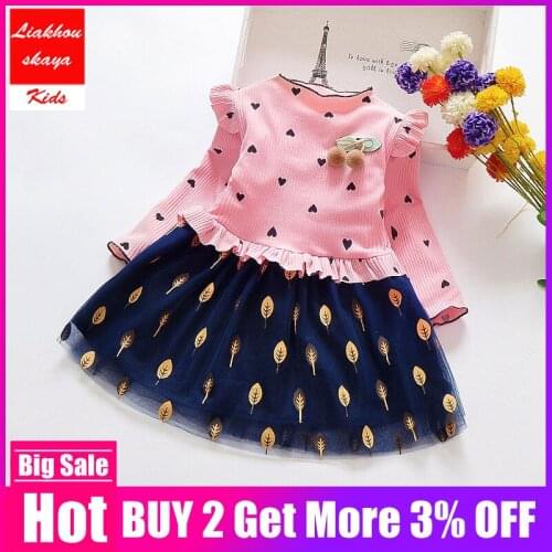 2019 Fashion Girls Winter Dress Kids Dresses Children Clothing Princess Dress Long Sleeve Wool Bow Peacock Design Girls Clothes