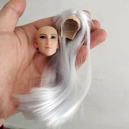 Custom 1/6 Scale Silver Hair Female Soldier Head Sculpt Beauty Girl Head Carved figure toy
