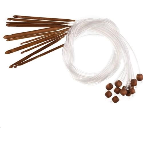12 Size 3.0-10.0mm Tunisian Afghan Crochet Hook Set with Plastic Cable Carbonized Bamboo Knitting Needles Weaving Carpet Blanket