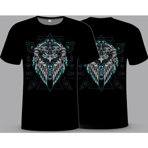 2021 new mechanical wind illustration printed short sleeve in Europe and the tidal current 3 d digital printing summer mens