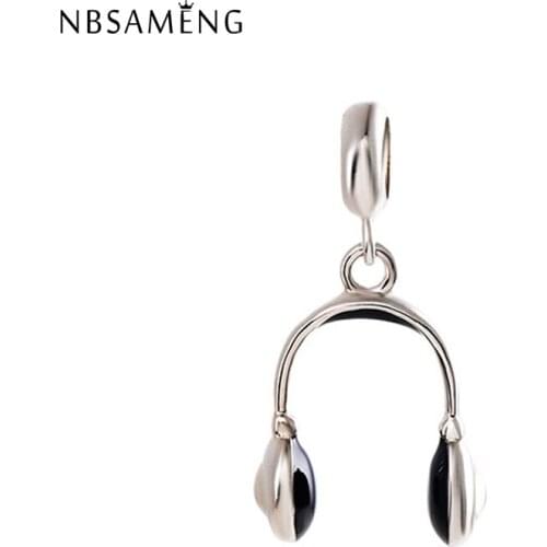 New Authentic 100% 925 Sterling Silver Bead Charm Earphone Headphone Pendant Charms Fit Bracelets Women Diy Jewelry