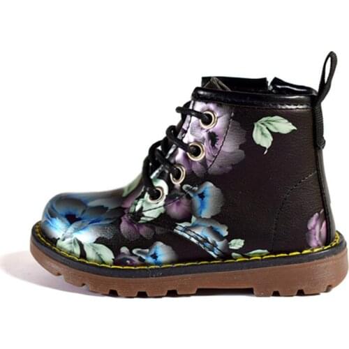 2021 Autumn Kids Girls Boots Leather Princess Martin Boots Fashion Elegant Flowers Casual Child Shoe For Girl Baby Boots Shoes