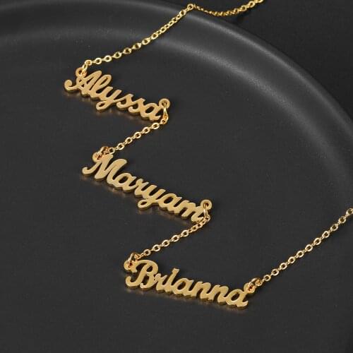 Three Names Necklace Customized Necklace Stainless Steel Nameplate Choker Personalized Jewelry Gift For Best Friend /Family