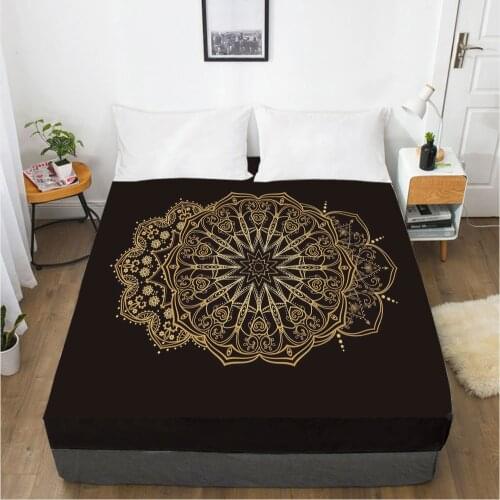Fitted Sheets Mattress Cover With Elastic Band Linens Bedsheet Bed Sheet 90x200 180x200 150x200 Size 3D Printed Black Golden